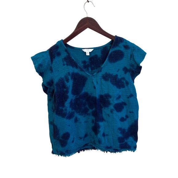 Teal Blue Tie Dye Textured 2 Piece Set Fringe Hem Lounge Outfit Size M - Picture 2 of 8